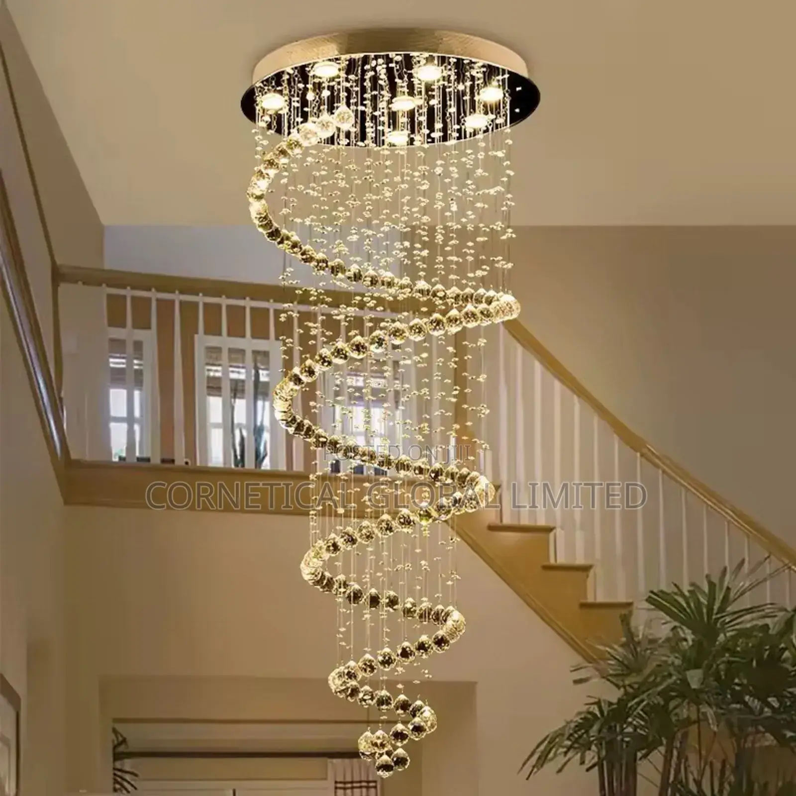 Modern Quality Luxury Crystal Led Spiral Casacade Chandelier Light