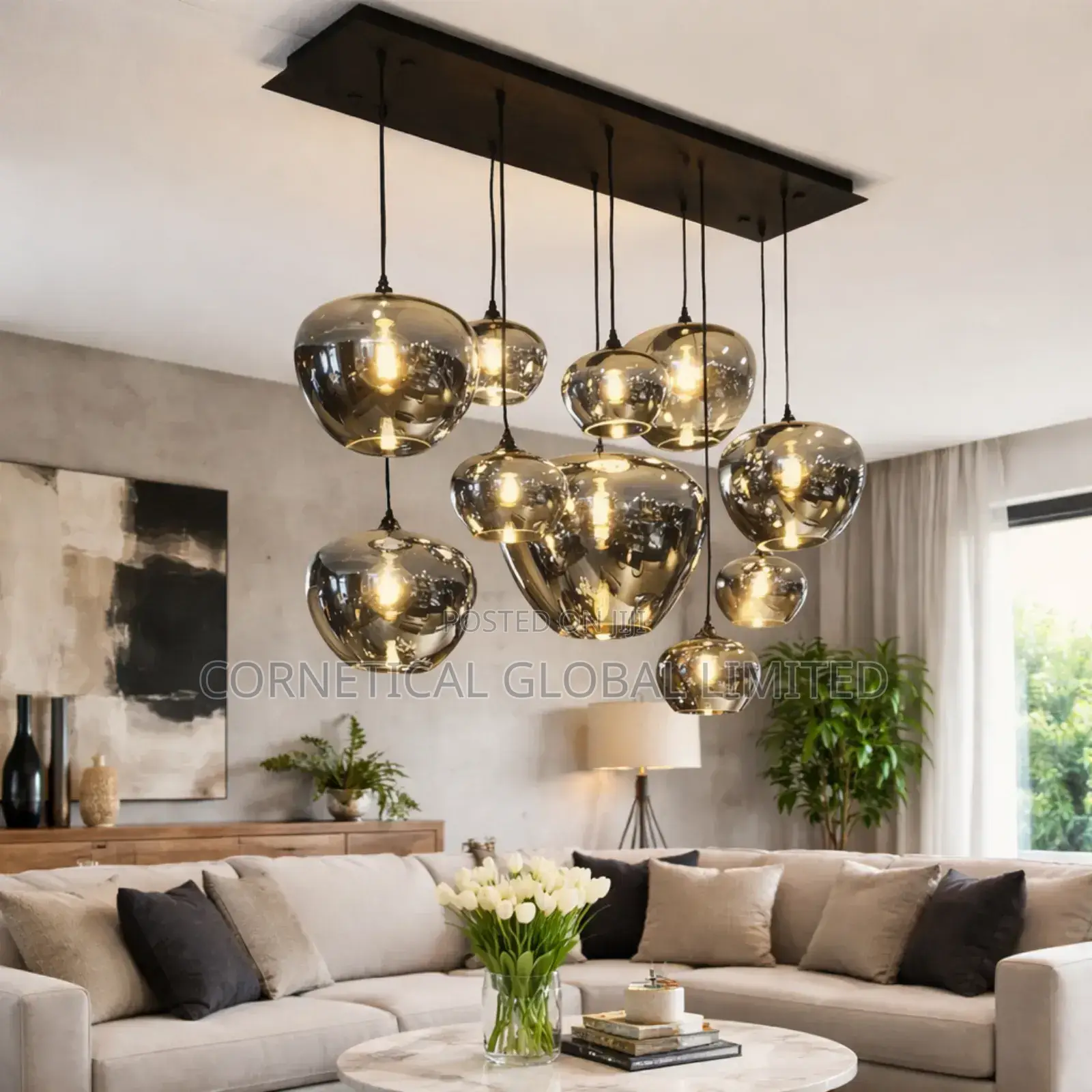 Modern 10-Light Premium Smoked Glass Pendant Chandelier