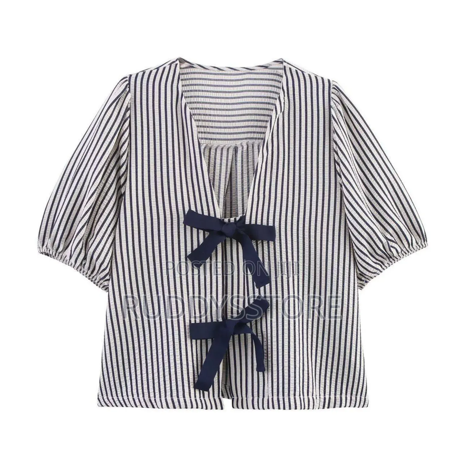Striped Bow-Front Blouse