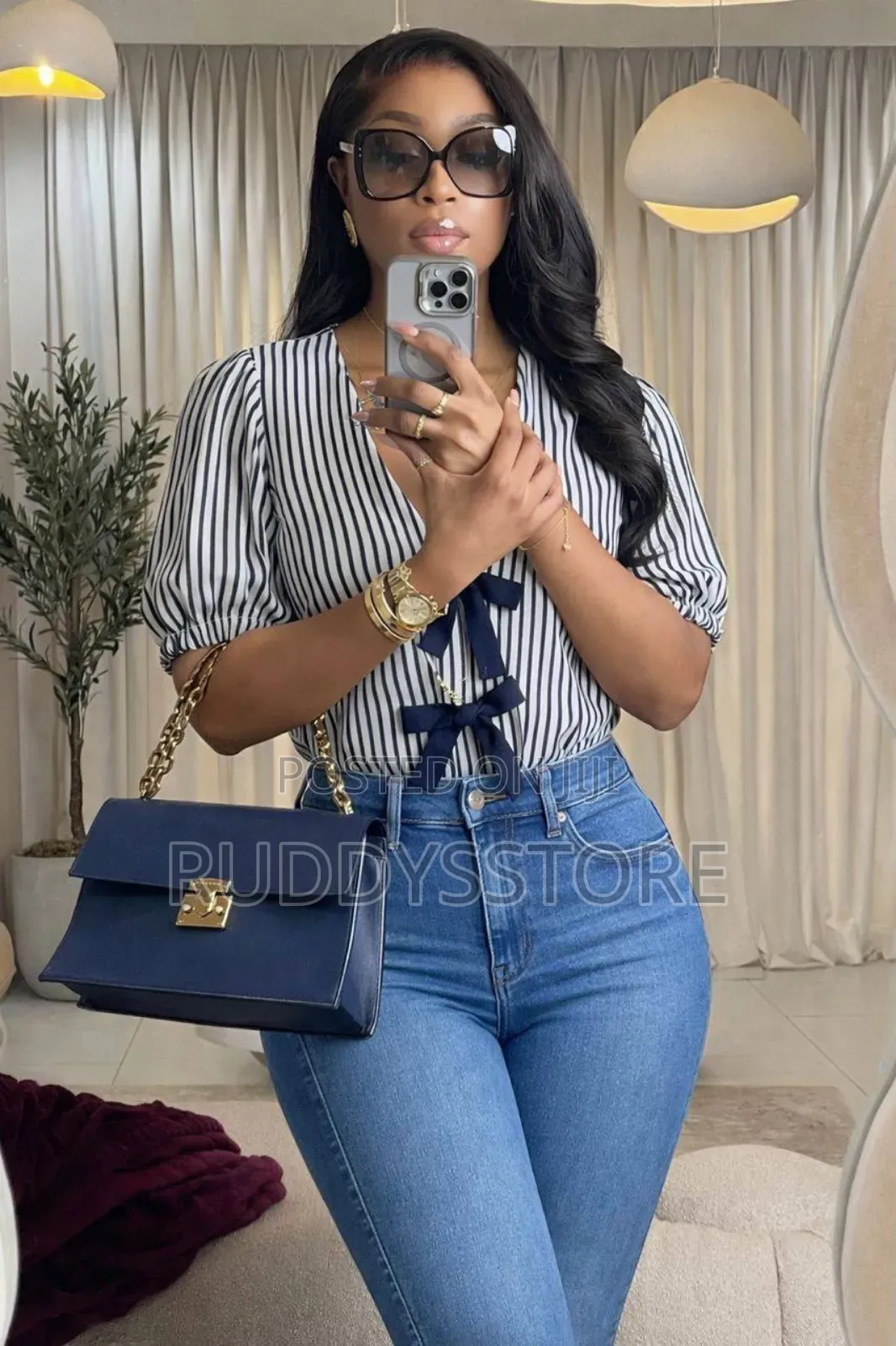 Striped Bow-Front Blouse