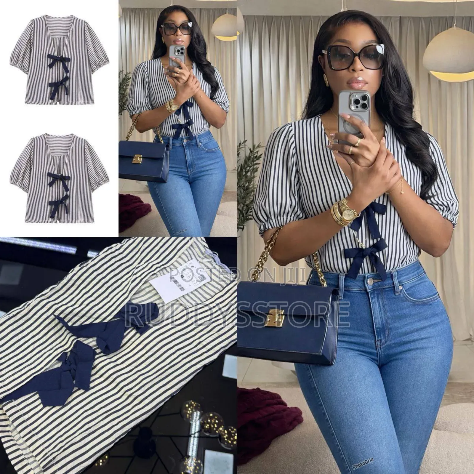Striped Bow-Front Blouse