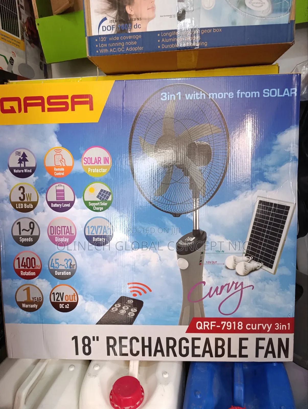 Qasa 3 in 1 Curvy 7918 Rechargeable Fan