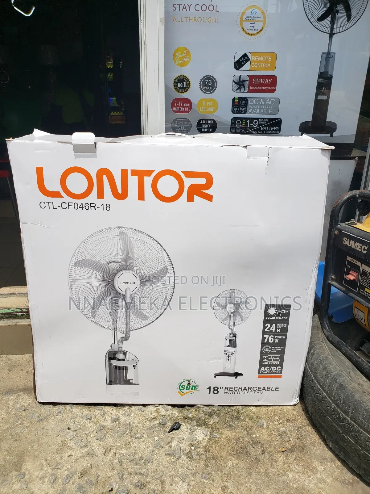 Lontor CTL-Cfo46r 18" Rechargeable Water Mist Standing Fan