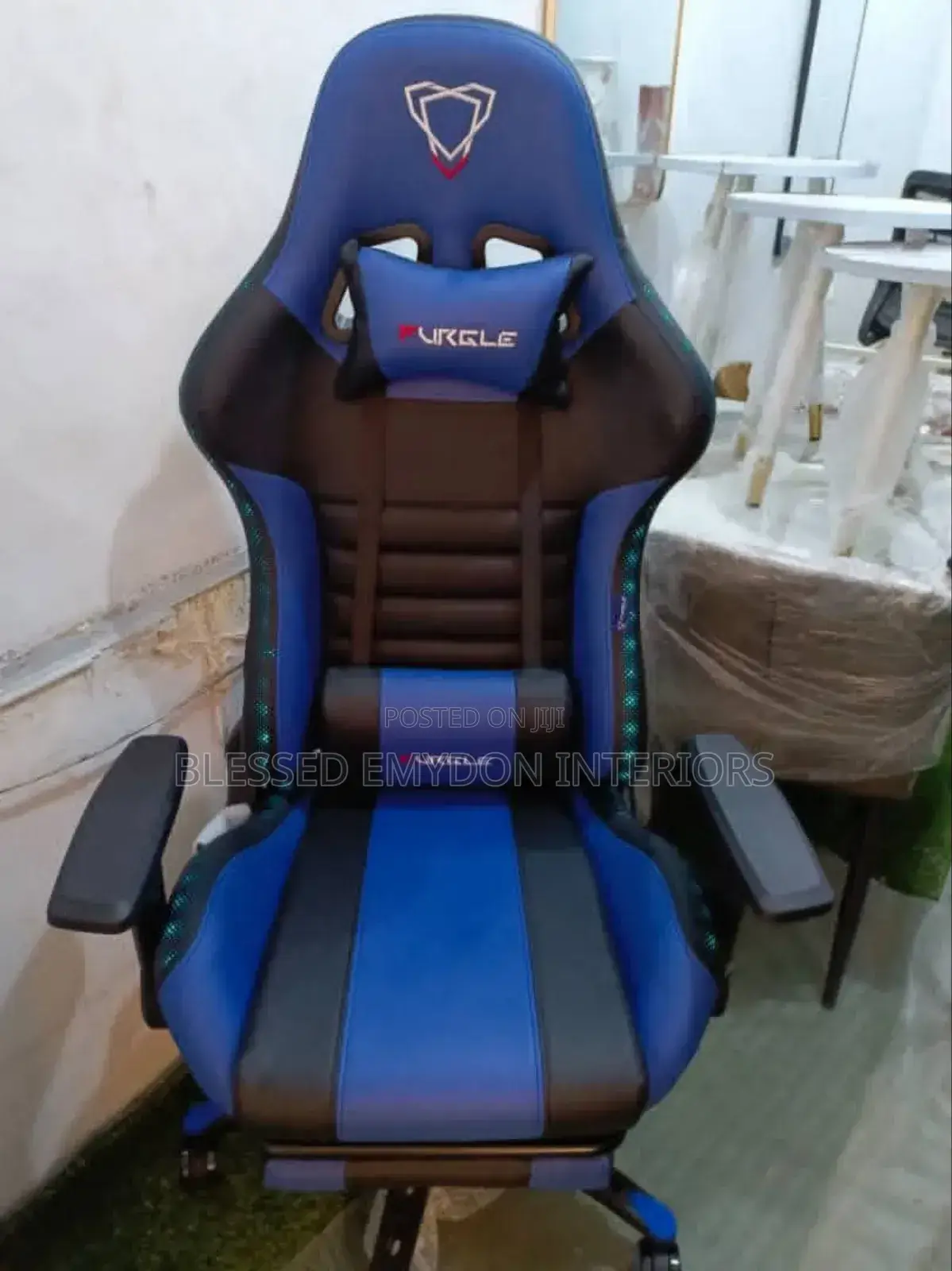 Gaming Ergonomic Chair + Footrest - Blue Black
