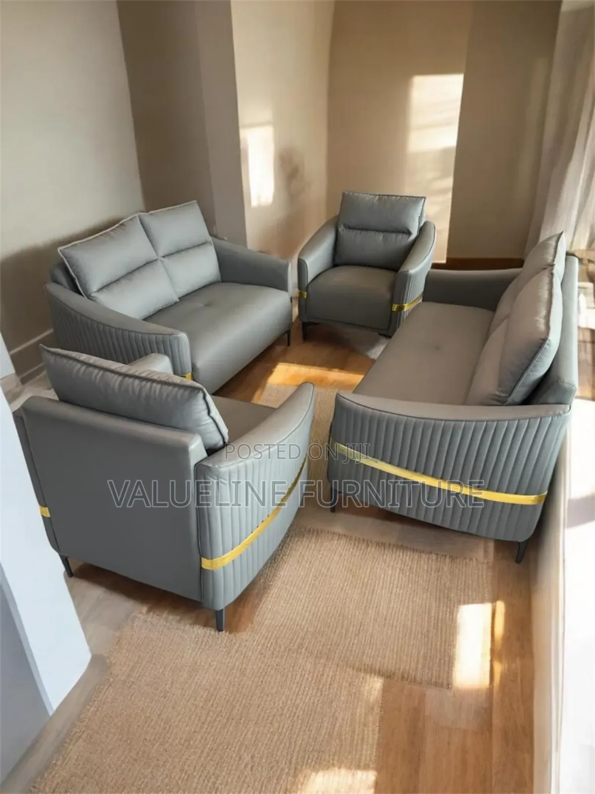 7 Seater Grey Leather Sofa