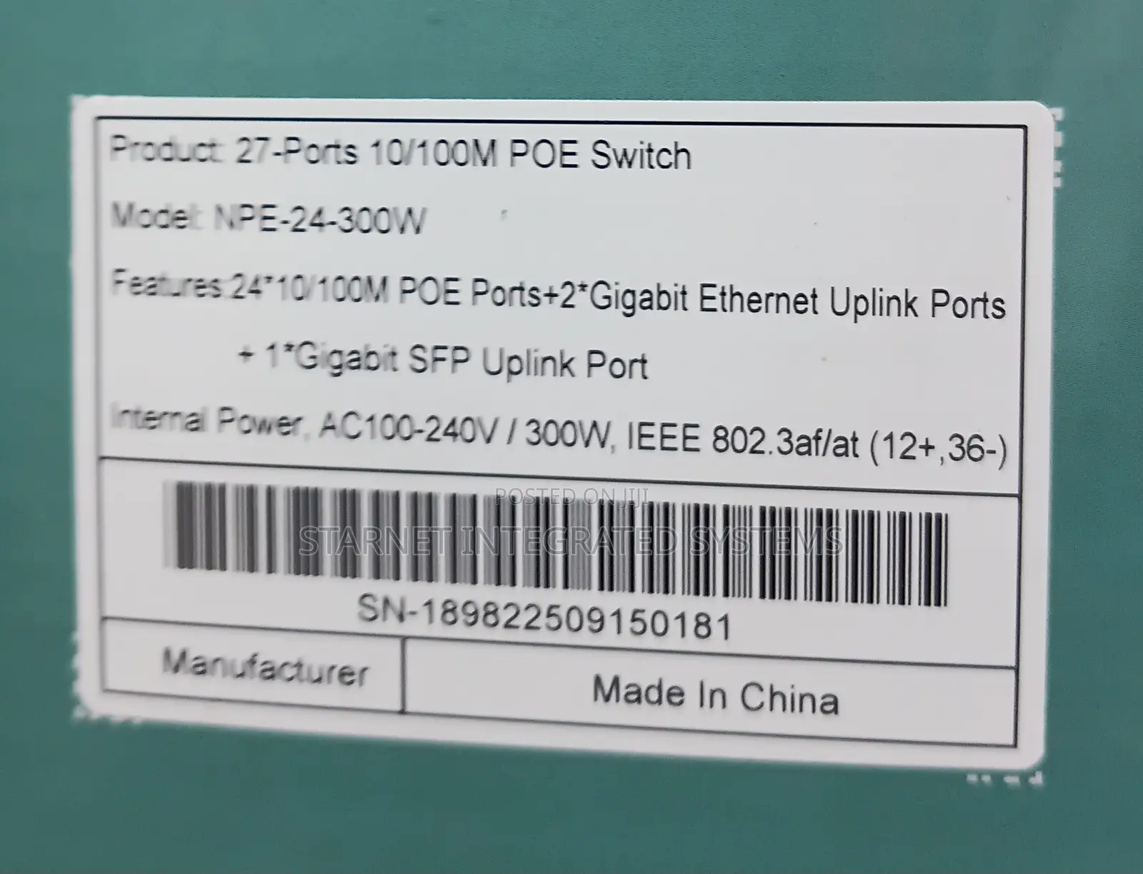 Netpro 24 Port 10/100 Poe Network Switch Plus 2 Ports Lan Npe-24-300w