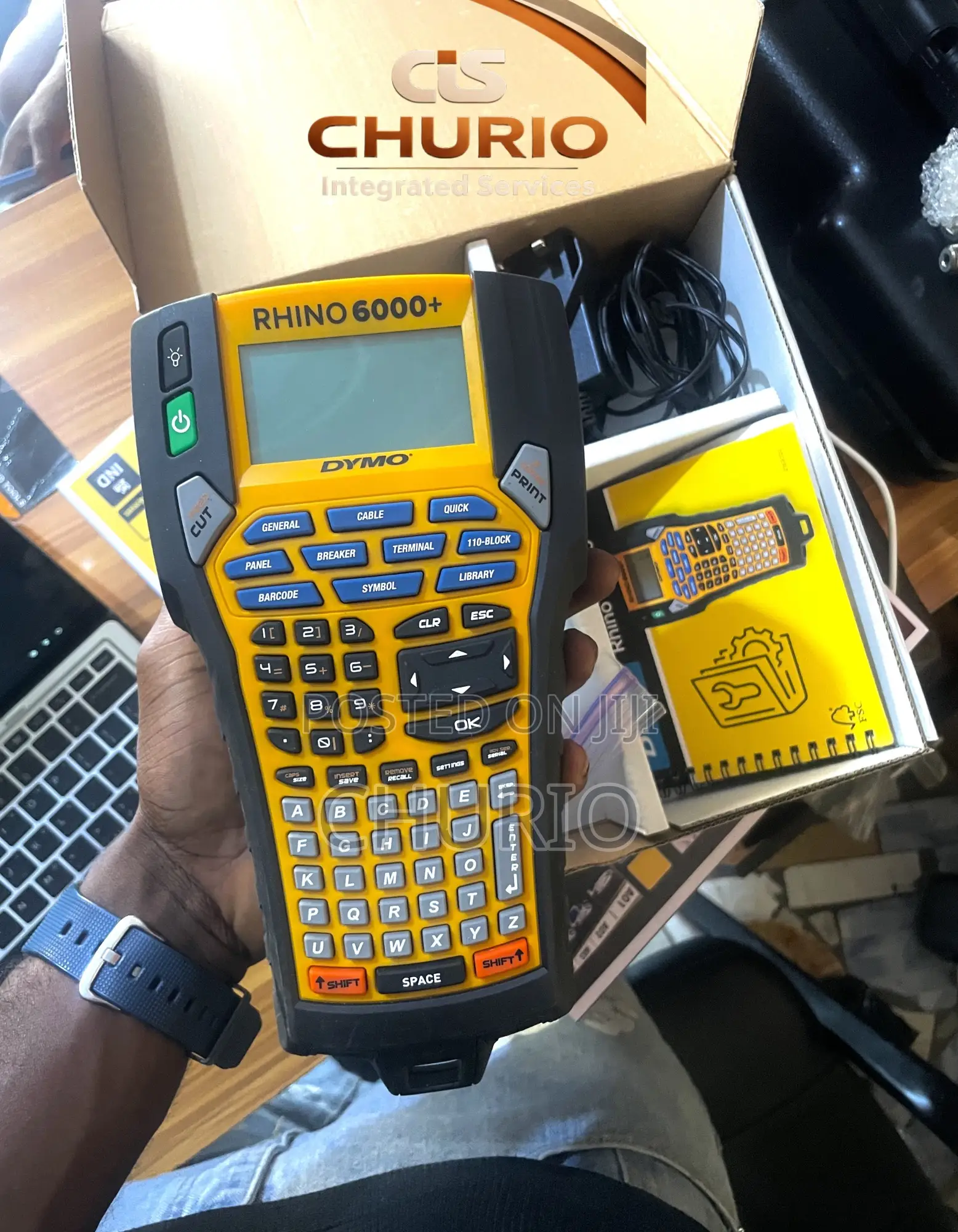 A Dymo Rhino 6000+ Industrial Label Maker.
