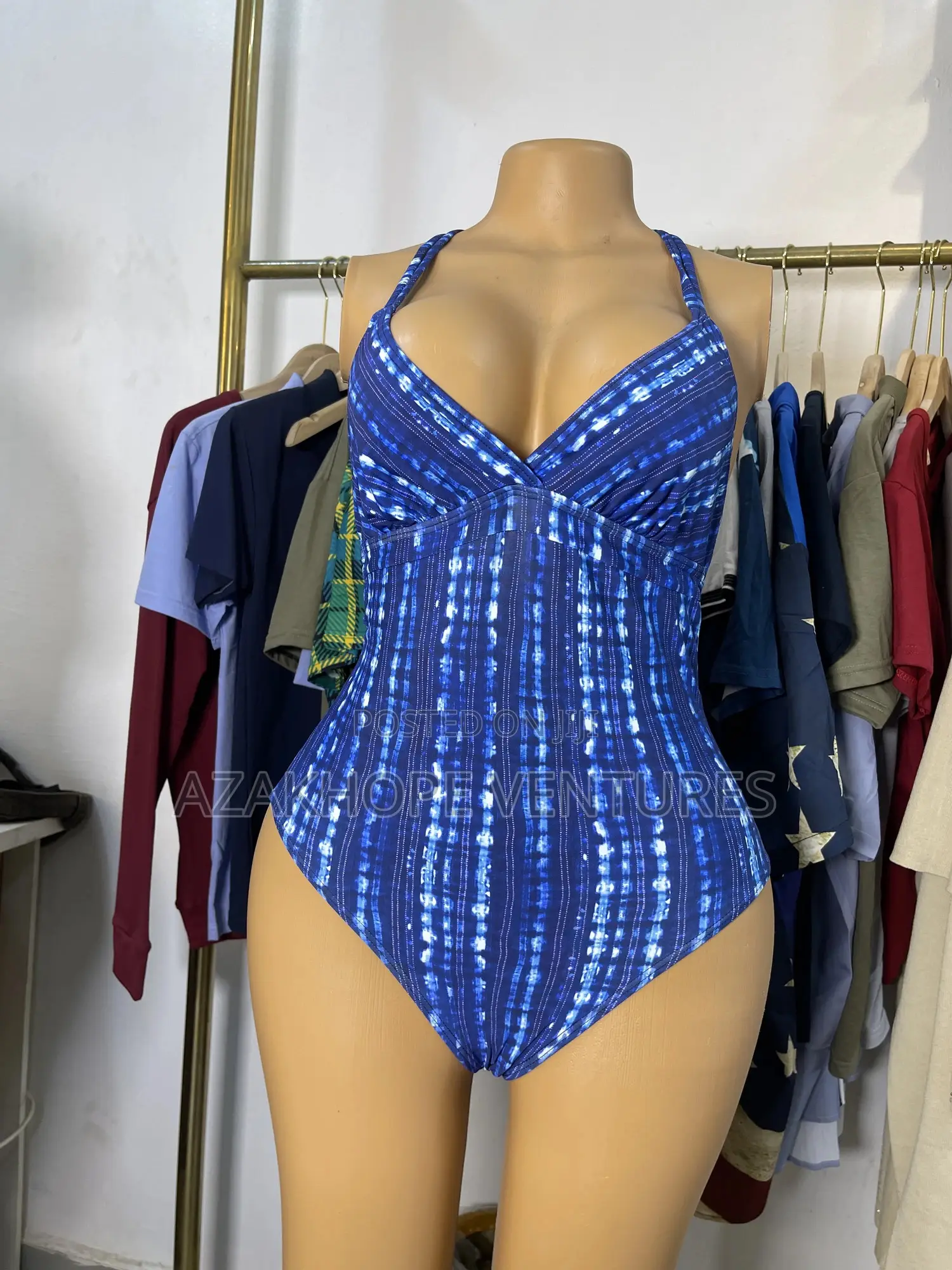 Blue Tie-Dye Pattern One-Piece Swimsuit