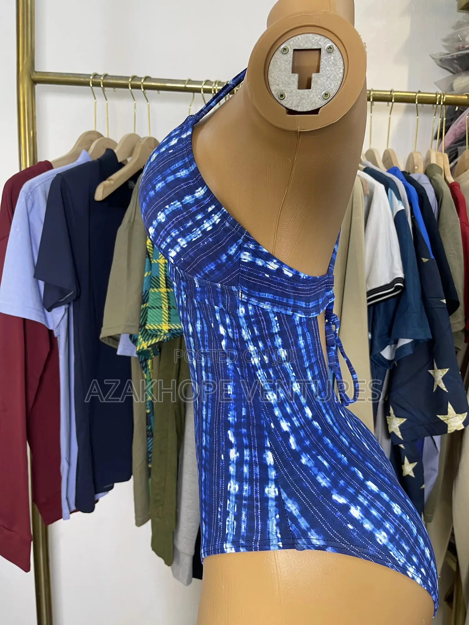 Blue Tie-Dye Pattern One-Piece Swimsuit