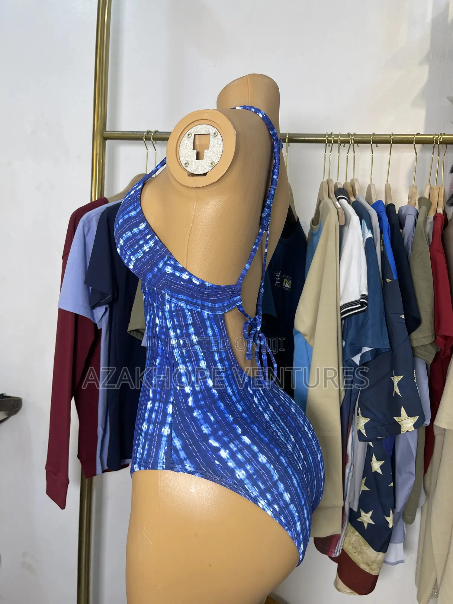 Blue Tie-Dye Pattern One-Piece Swimsuit