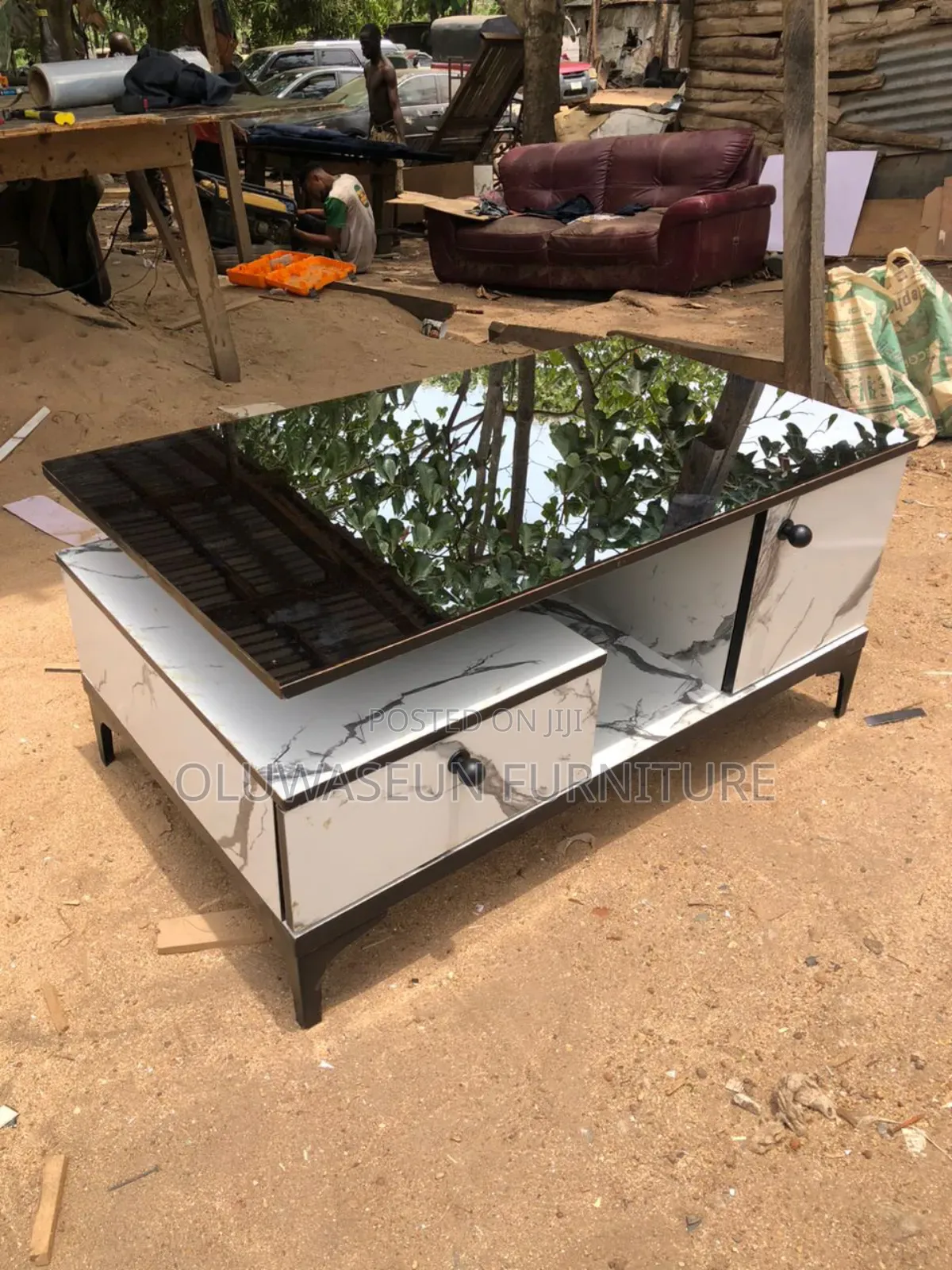 Center Table With Glasstop and Drawesome by Oluwaseun Furniture