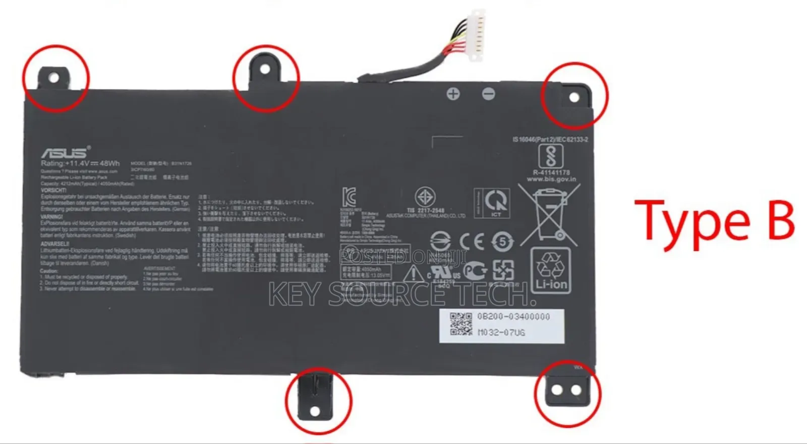 B31n1726 Long Cable Battery for Rog Strix Fx531 Fx531gt G512li G531gd