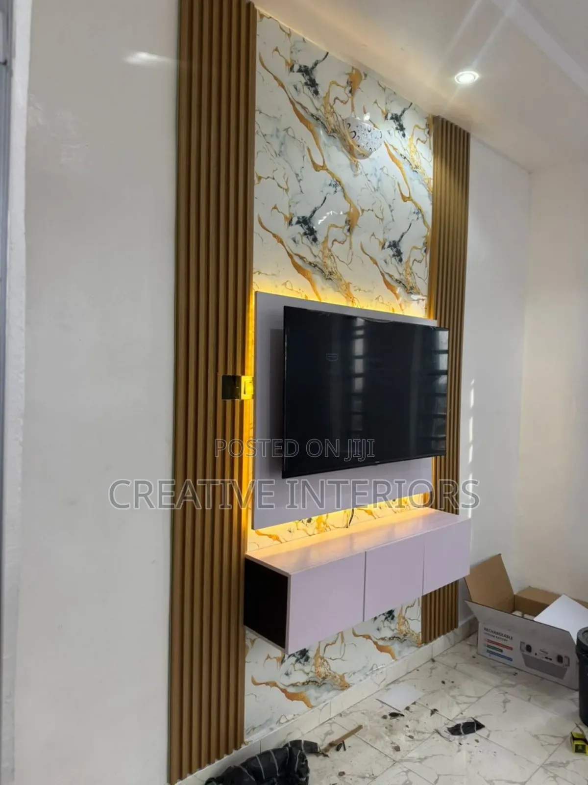 Fluted Panel/Marble Sheet Tv Console
