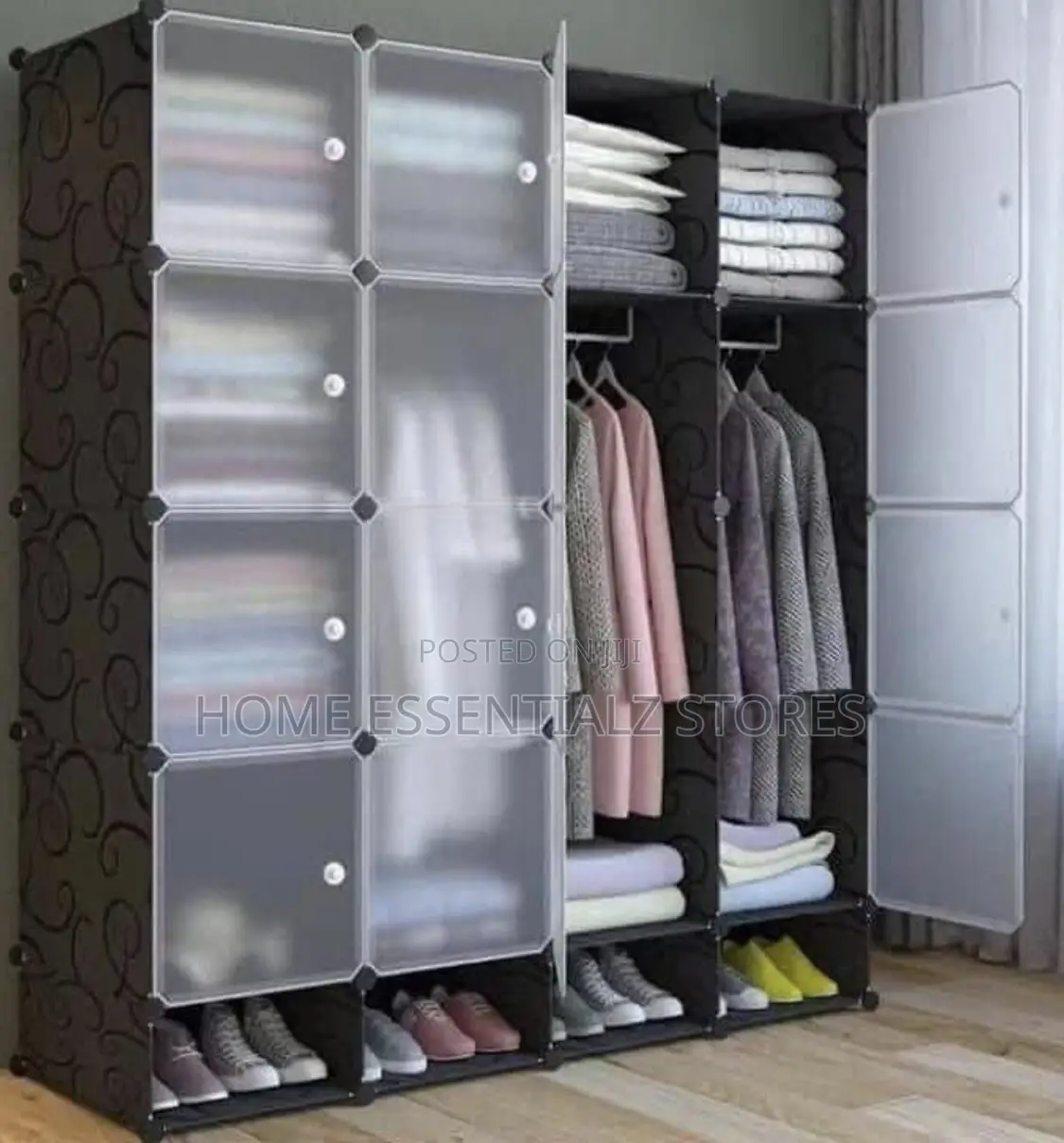 Plastic Wardrobe With 4 Partitions - Dress Hanger With Shoe Organizer