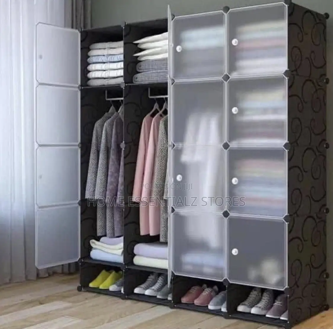 Plastic Wardrobe With 4 Partitions - Dress Hanger With Shoe Organizer
