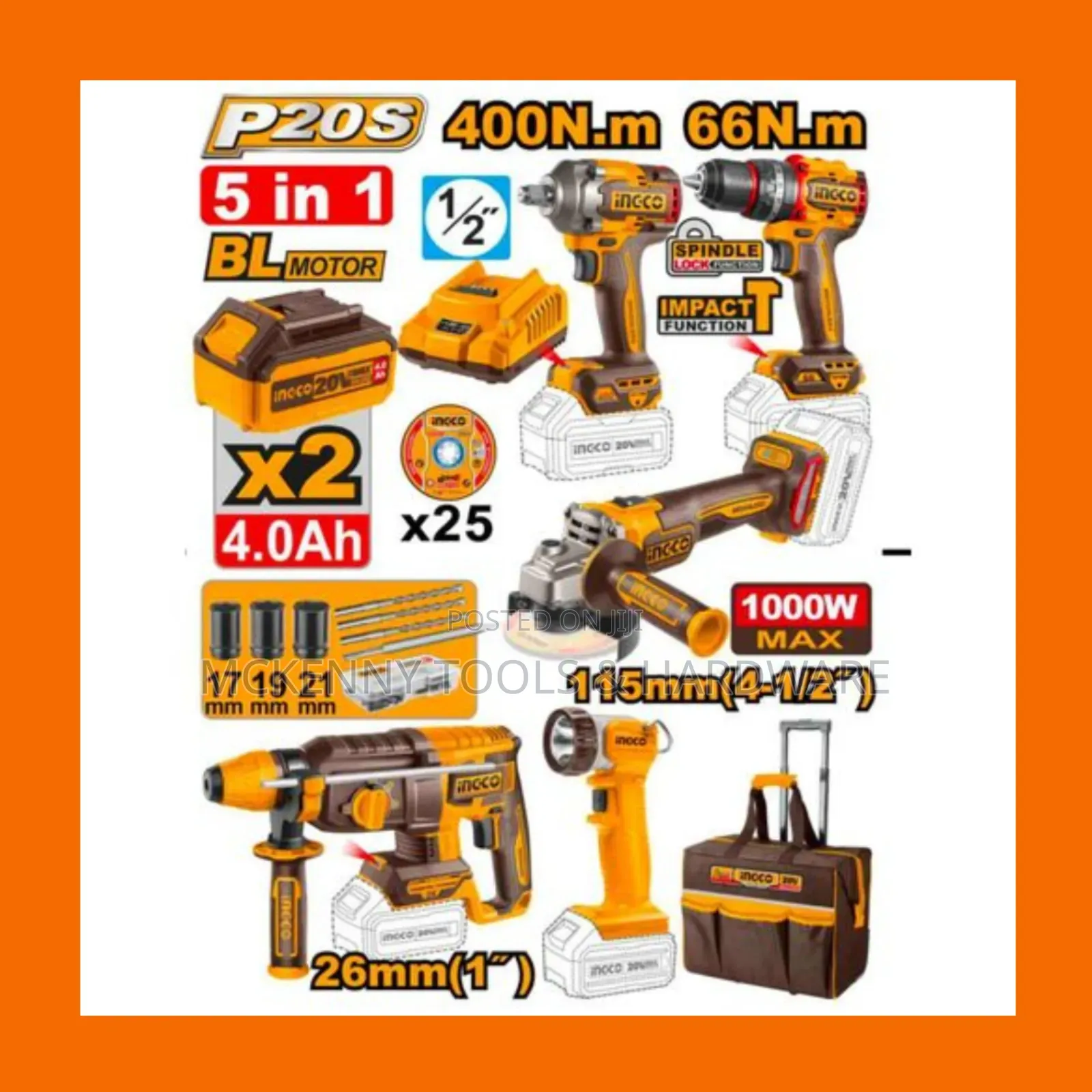 Ingco Complete 5-in-1 20v Cordless Industrial Combo Kit