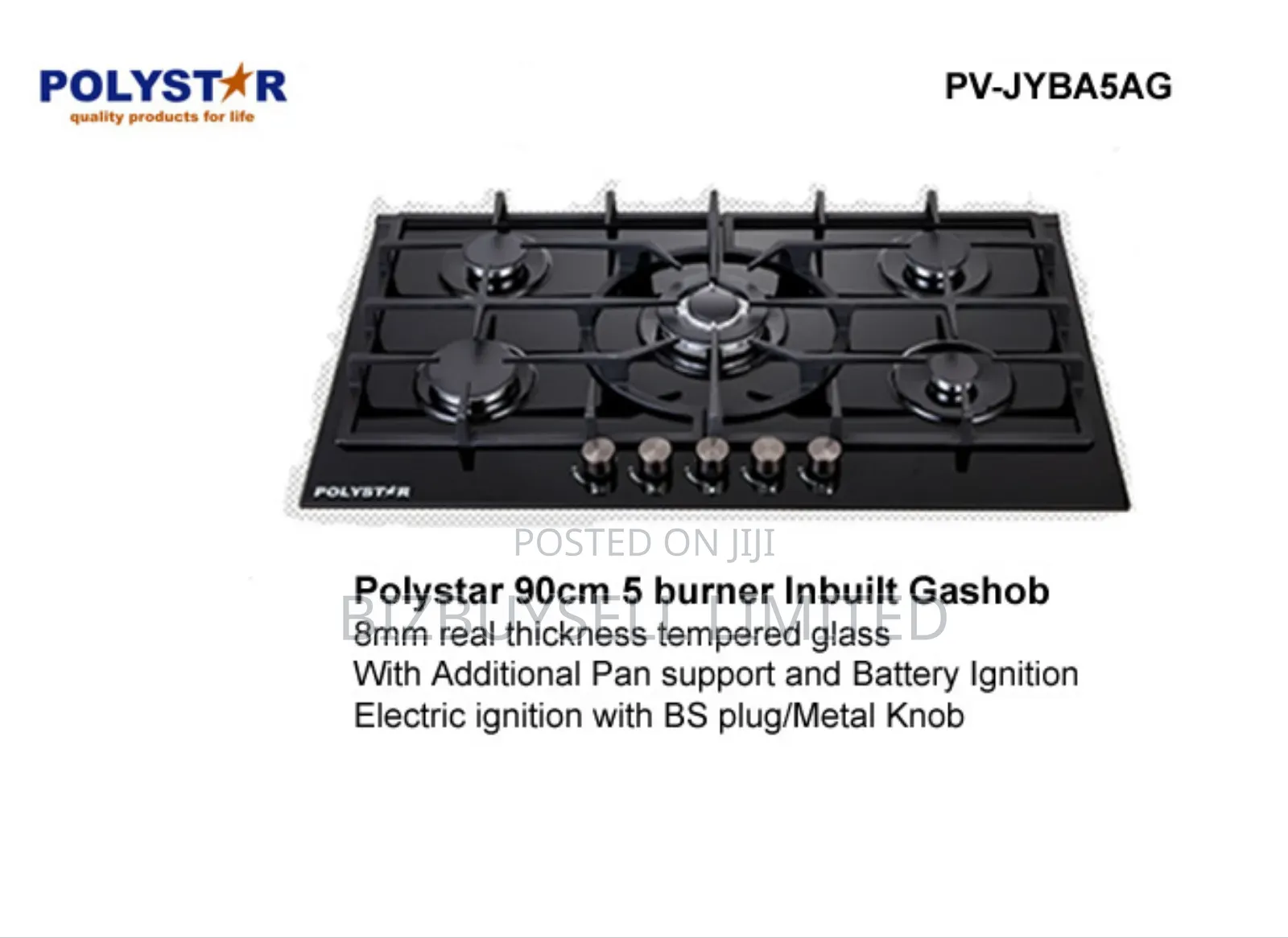 5 Burners Polystar All Gas, Inbuilt Gas Cooker, Glass Top