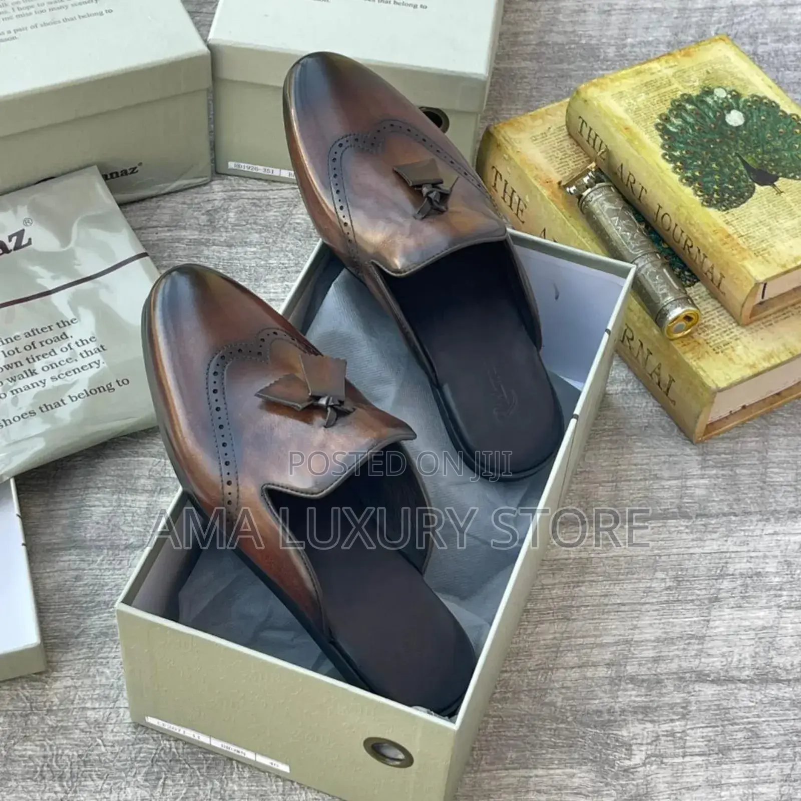 Richwanaz Genuine Leather Luxury Designer Men's Half Shoes