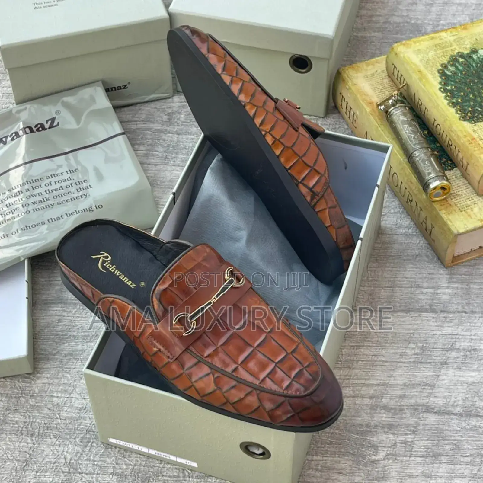 Richwanaz Genuine Leather Luxury Designer Men's Half Shoes