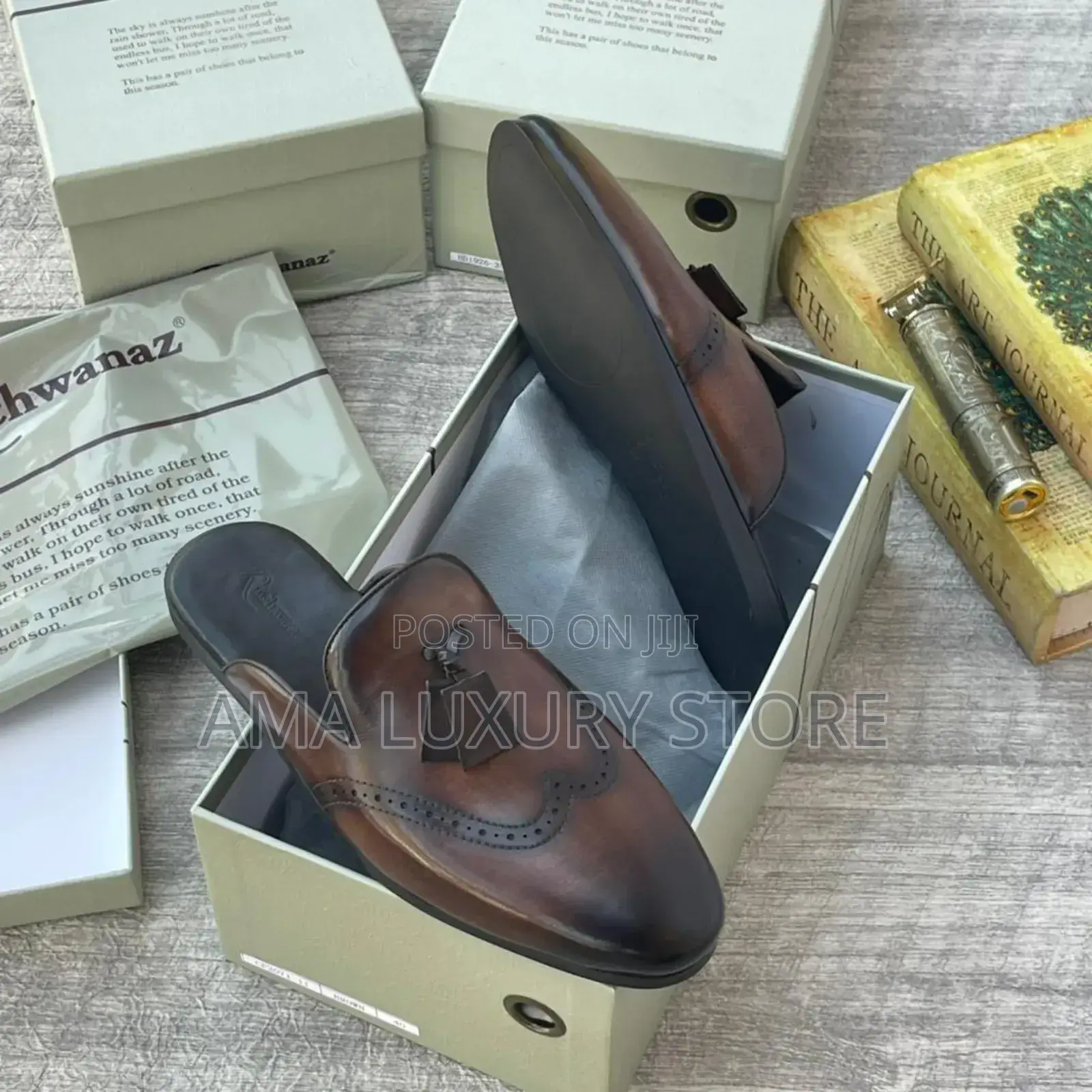 Richwanaz Genuine Leather Luxury Designer Men's Half Shoes