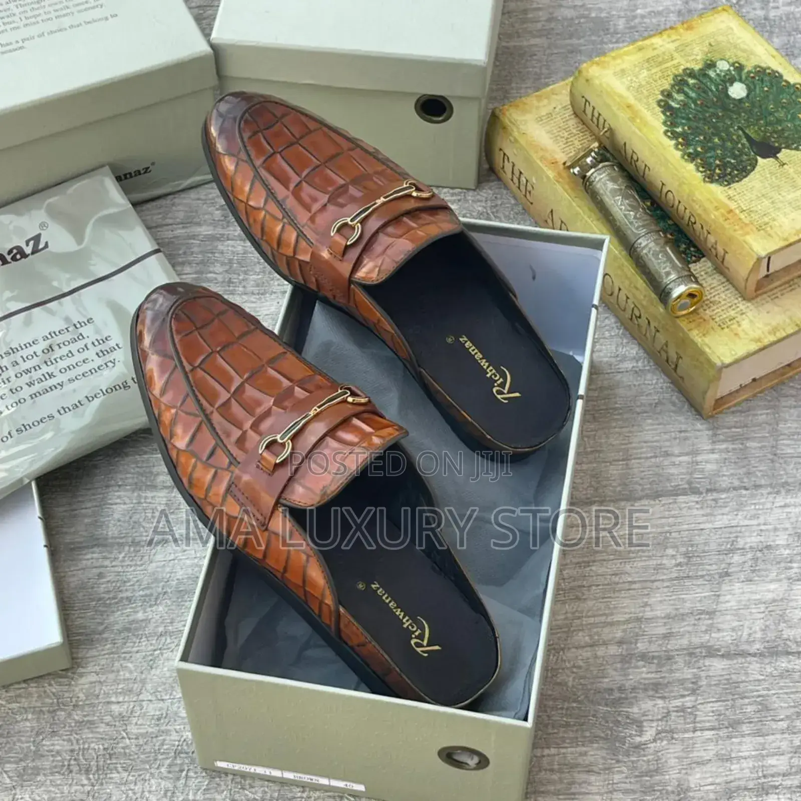 Richwanaz Genuine Leather Luxury Designer Men's Half Shoes