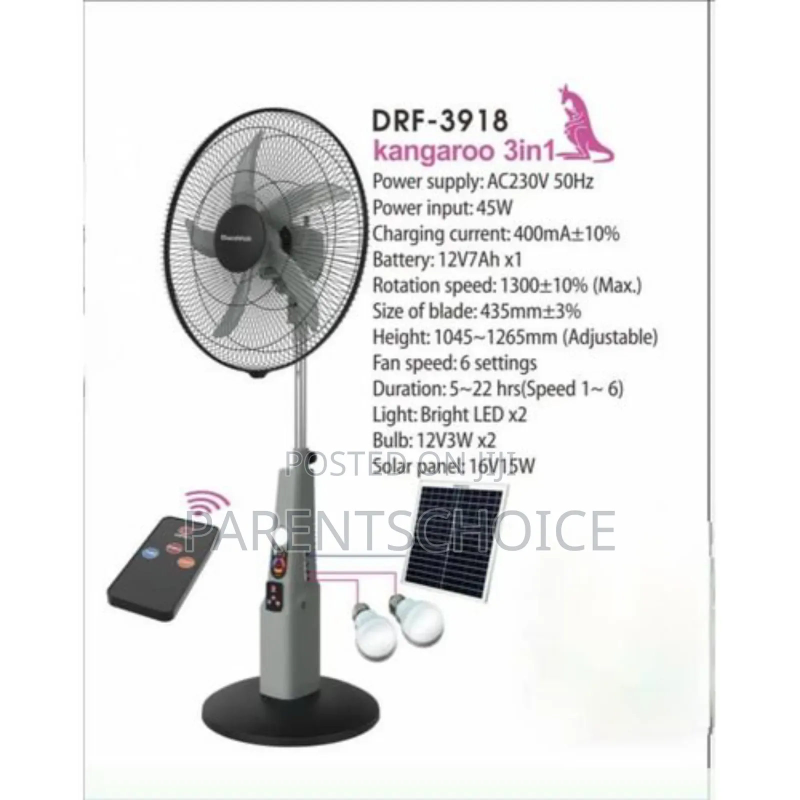 Duravolt 18 Inches Rechargeable Standing Fan