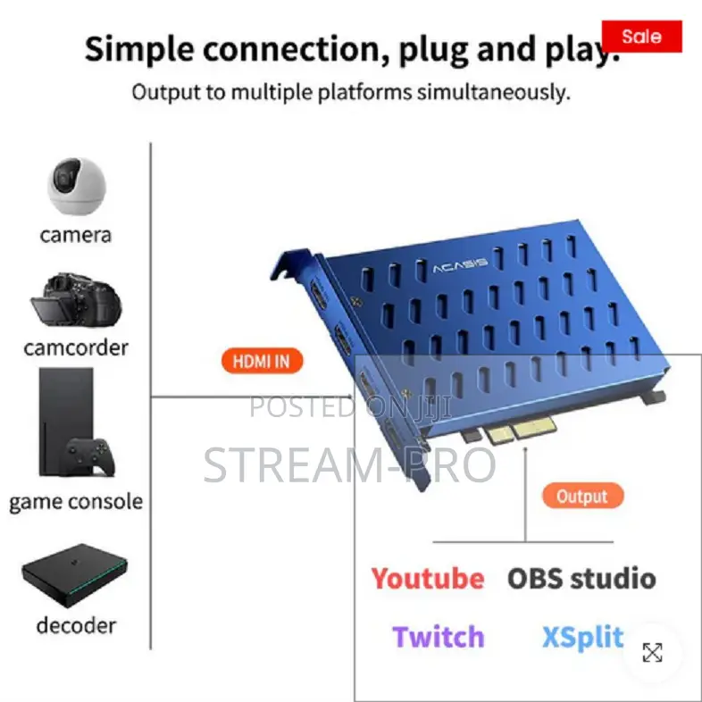 Acasis 4 Hdmi Pcie Video Capture Card 1080p 60fps With Built-in Fan