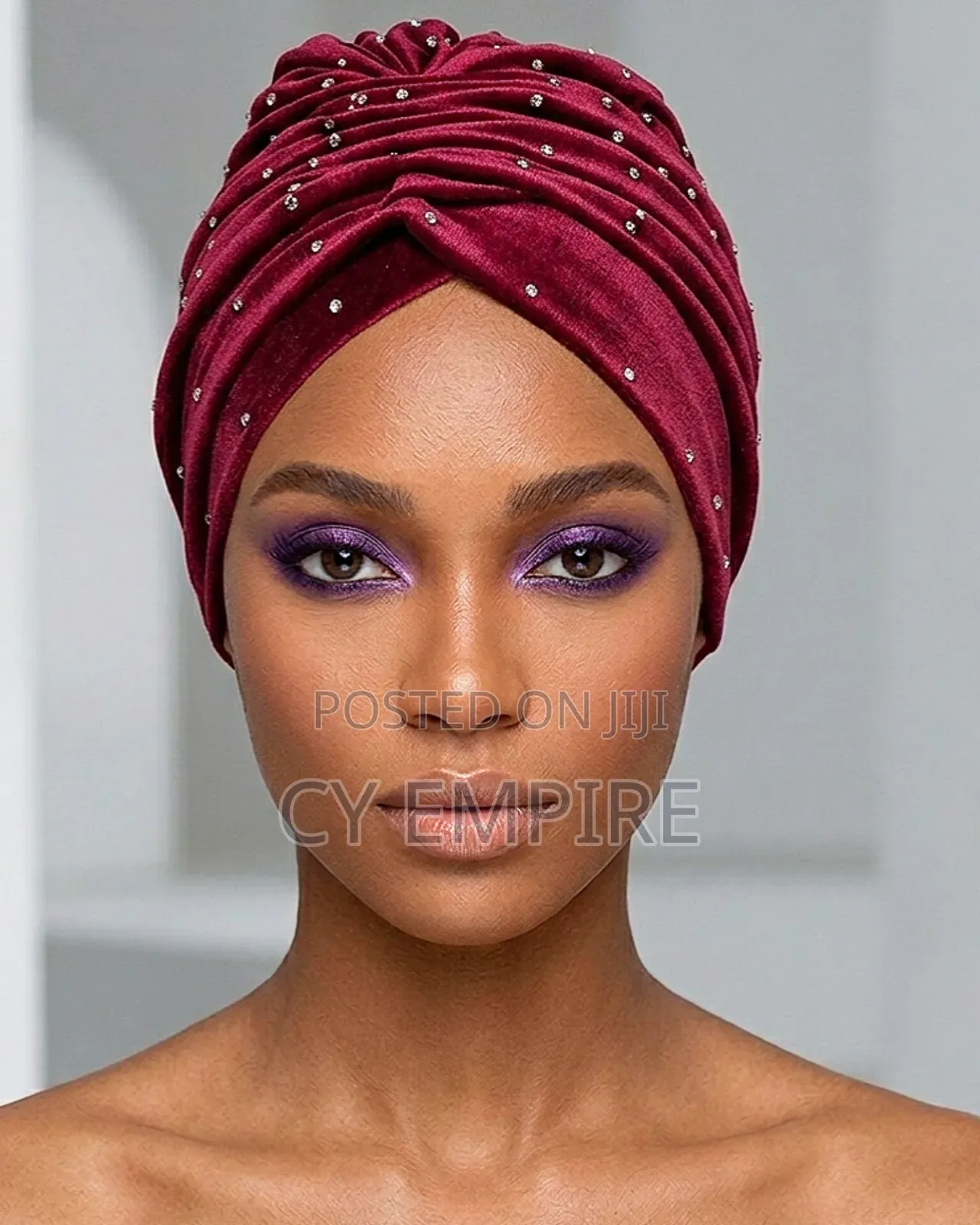 Classic Turban Cap With Rhinestone Studs