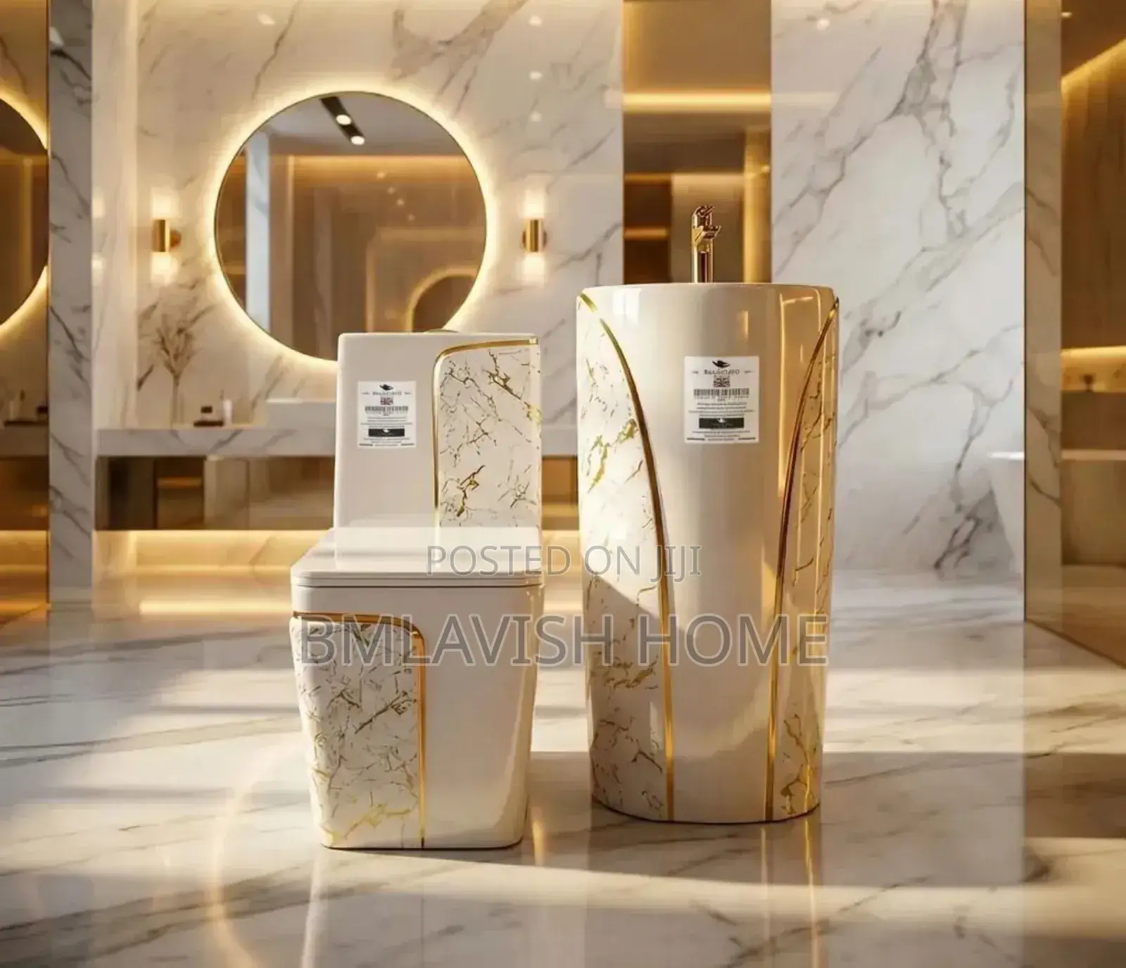 Luxury Gold Designed Water Closet Set With Standing Wash Hand Basin