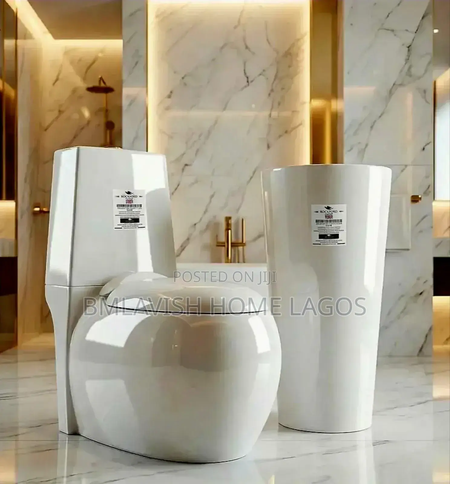 Elongated Modern Egg Shaped Water Closet With Standing Wash Hand Basin