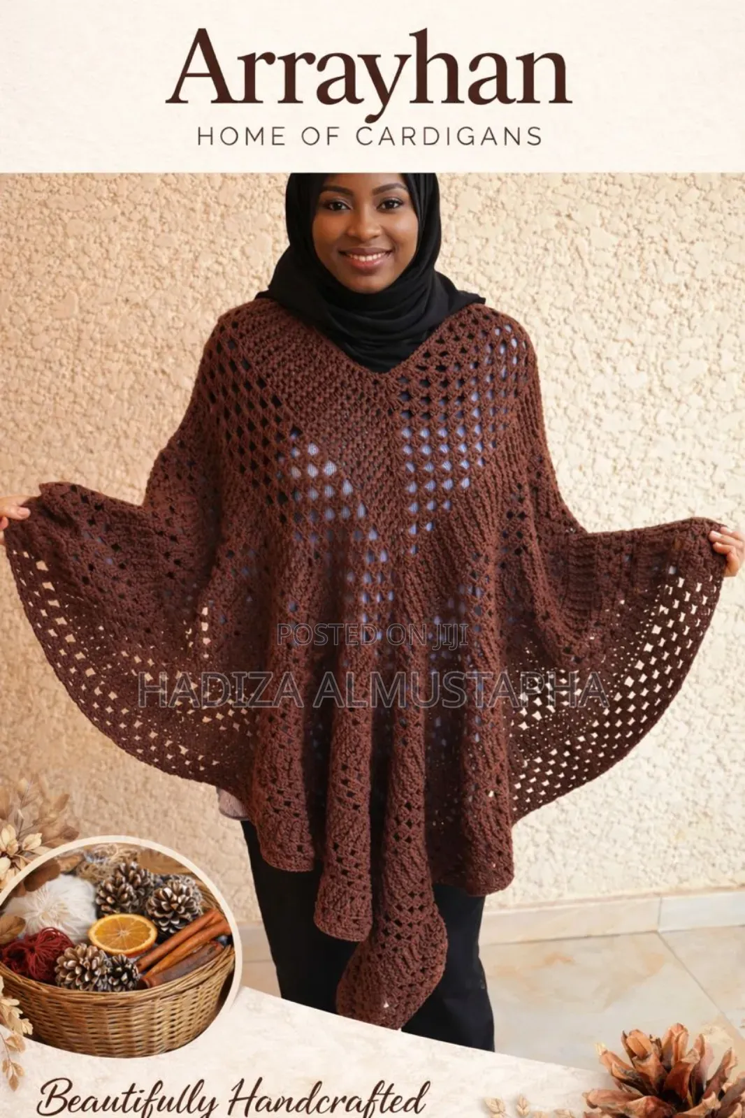 Handcrafted Chocolate Brown Crochet Poncho