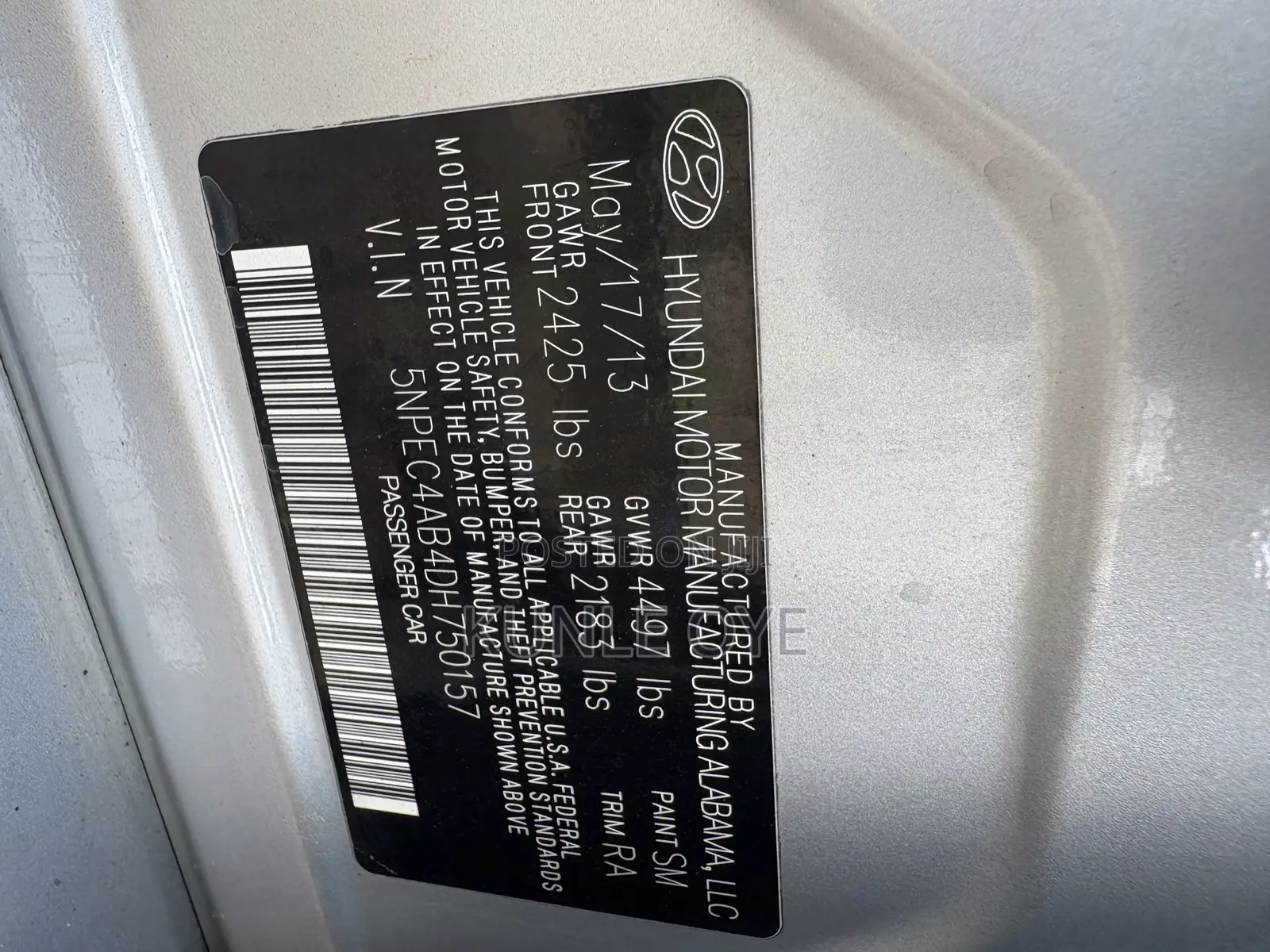 Hyundai Sonata Limited 2.0T Sedan (2.0L 4cyl 6A) 2013 Silver