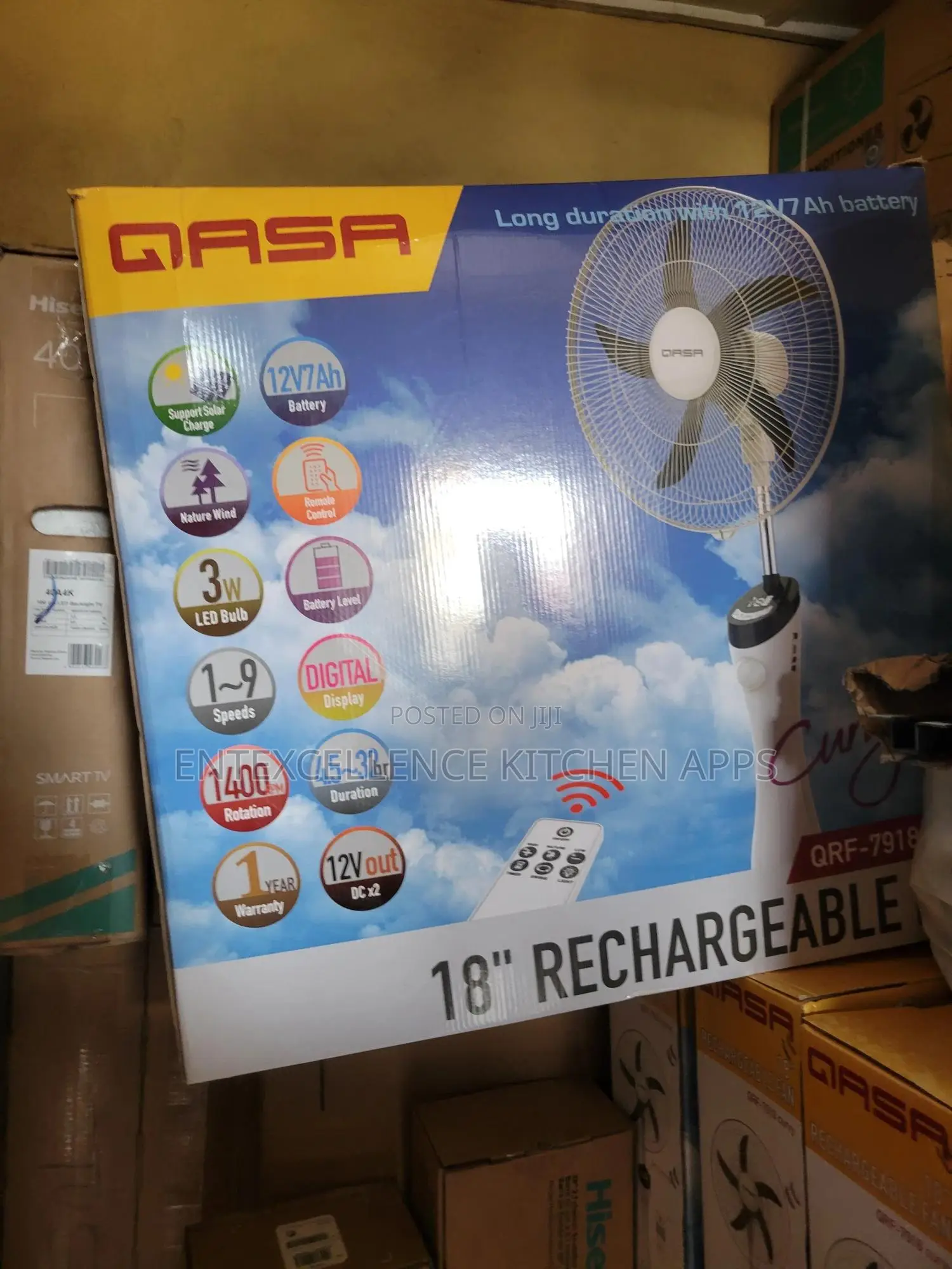 Qasa 18" Inch Rechargeable Fan QRF 7918 Curvy