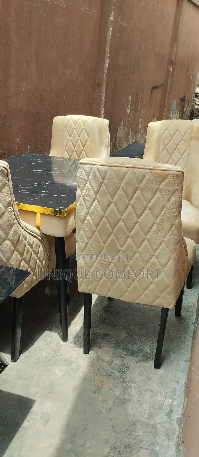 Brand New Modern Design Curved Chairs With Faux Marble Dinning Set