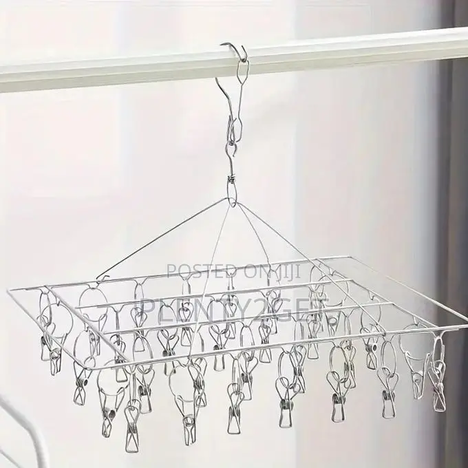 Stainless Steel Drying Rack With 30 Clips - A Windproof Hanging Organi