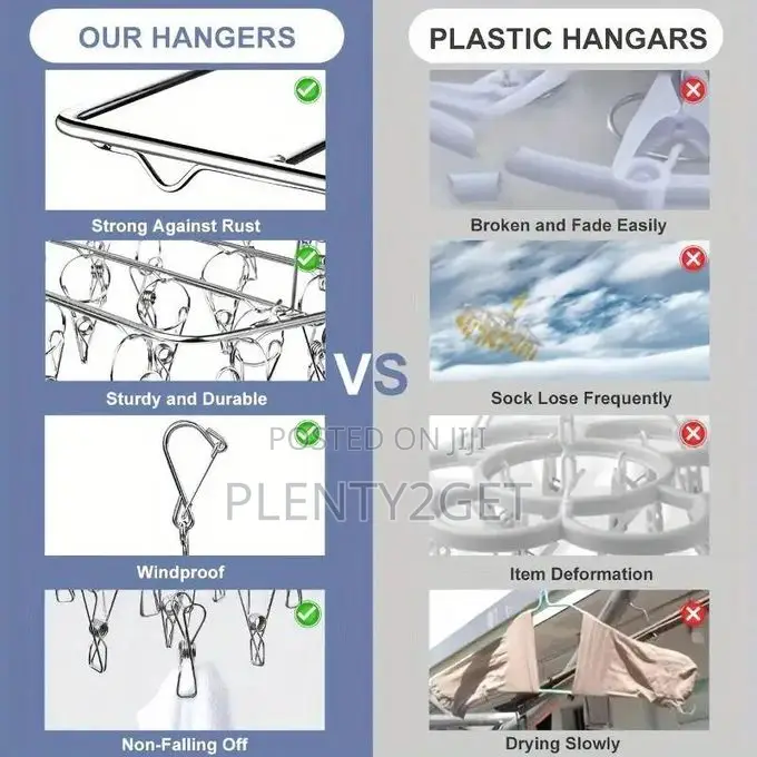 Stainless Steel Drying Rack With 30 Clips - A Windproof Hanging Organi