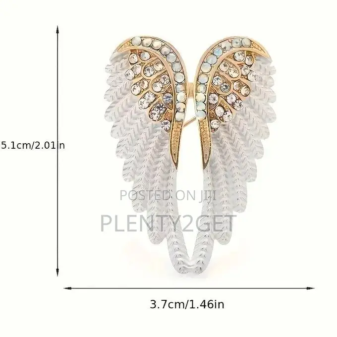 Elegant Angel Wing Brooch Pin With Rhinestones – Golden-Tone Metal, Wh