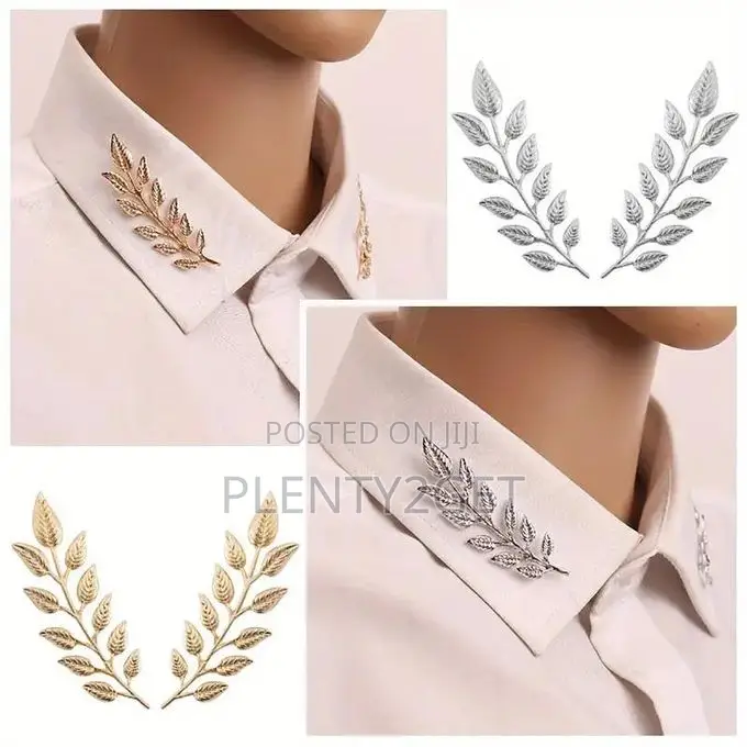 A Pair of Minimalist Wheat Ear Brooch, Tree Leaf Brooch, Men's Collar