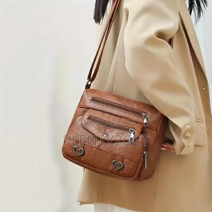 Women's Brown Messenger Bag With Heart and Tassel Embellishments - Adj