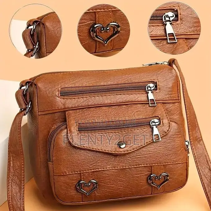 Women's Brown Messenger Bag With Heart and Tassel Embellishments - Adj
