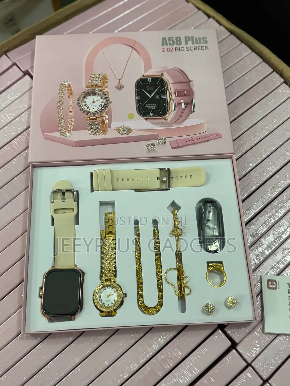 A58 Smartwatch With Extra Watch, Bracelet,Ring and Earrings