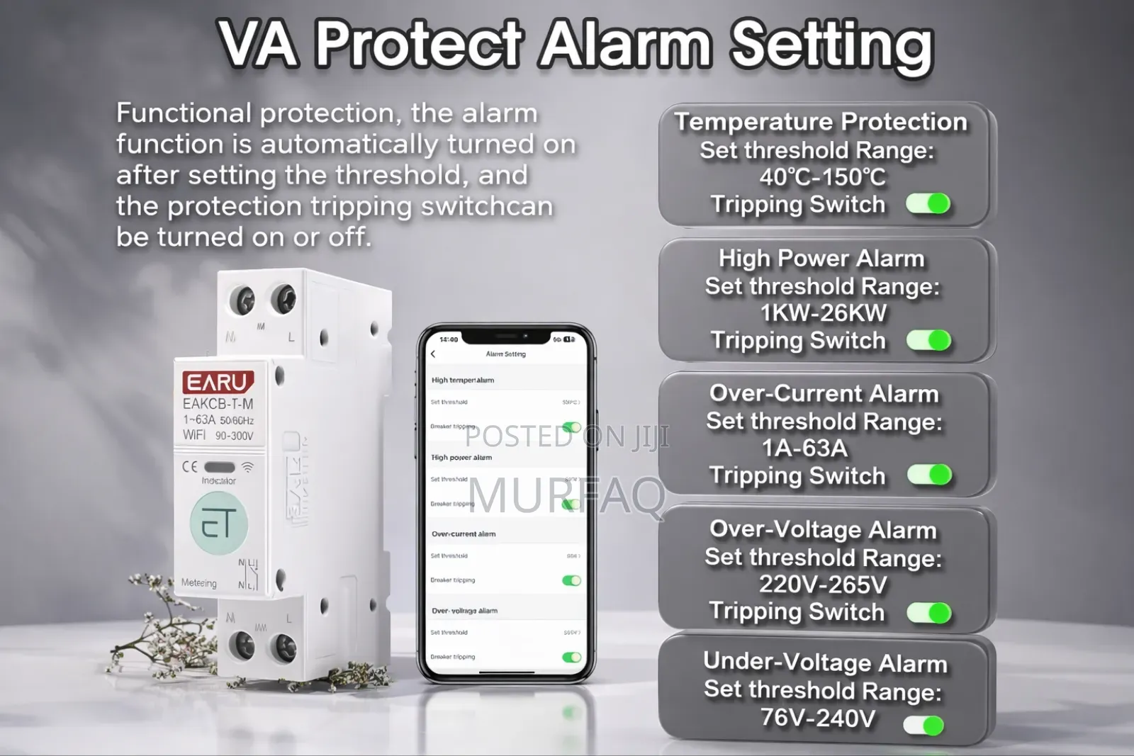 Tuya Wifi Smart Breaker 63a Timer Energy Under Over Voltage Protect