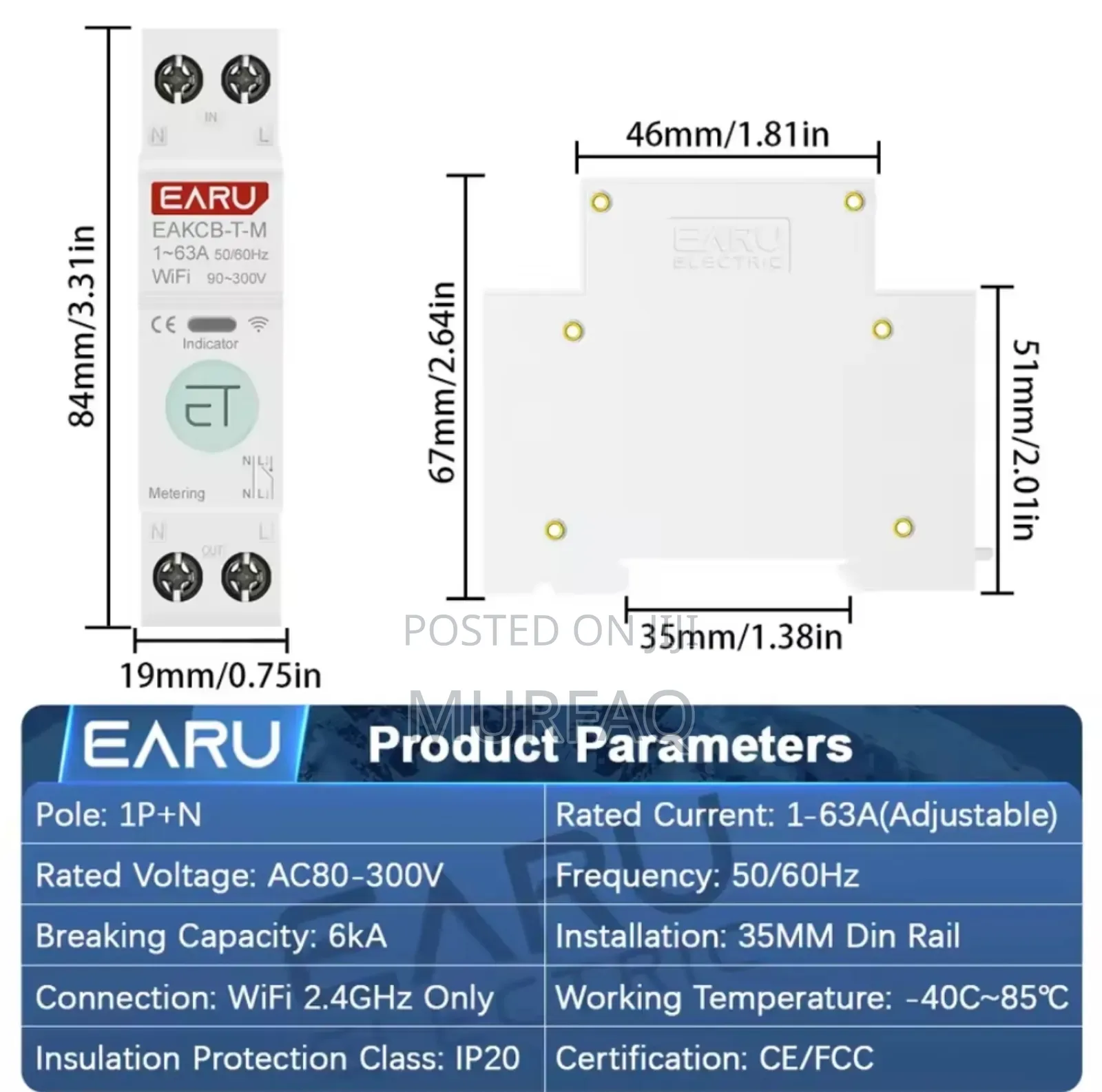 Tuya Wifi Smart Breaker 63a Timer Energy Under Over Voltage Protect