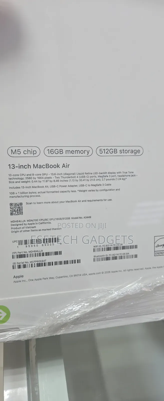 New Laptop Apple MacBook Air 2025 M4 16GB Apple M5 SSD 512GB