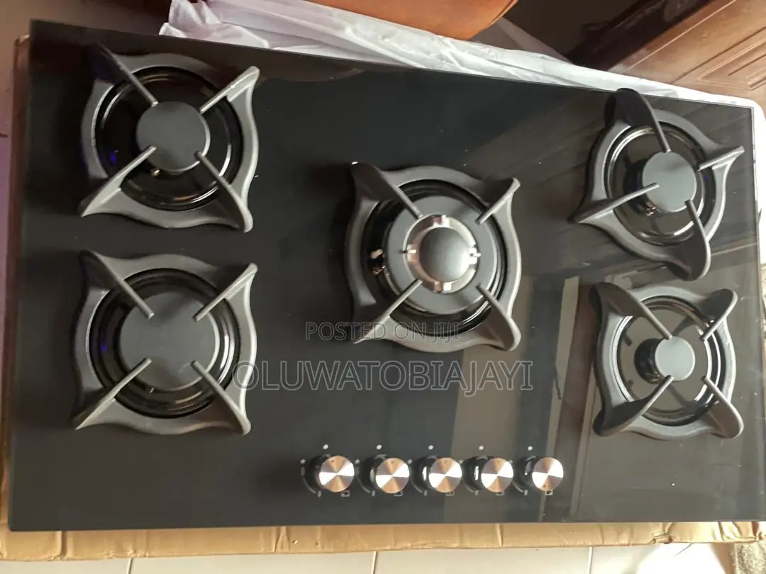 5 Burner Table Top Gas Inbuilt With Glass Surface