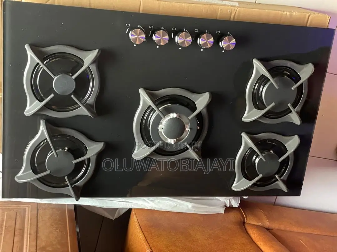 5 Burner Table Top Gas Inbuilt With Glass Surface