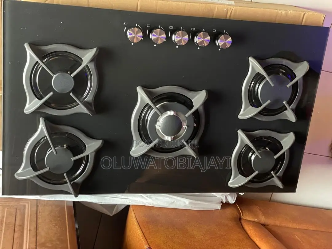 5 Burner Table Top Gas Inbuilt With Glass Surface