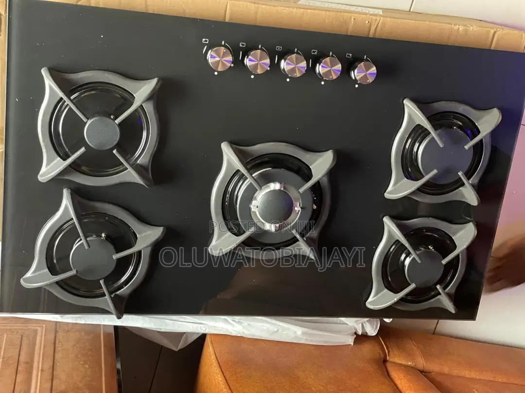 5 Burner Table Top Gas Inbuilt With Glass Surface