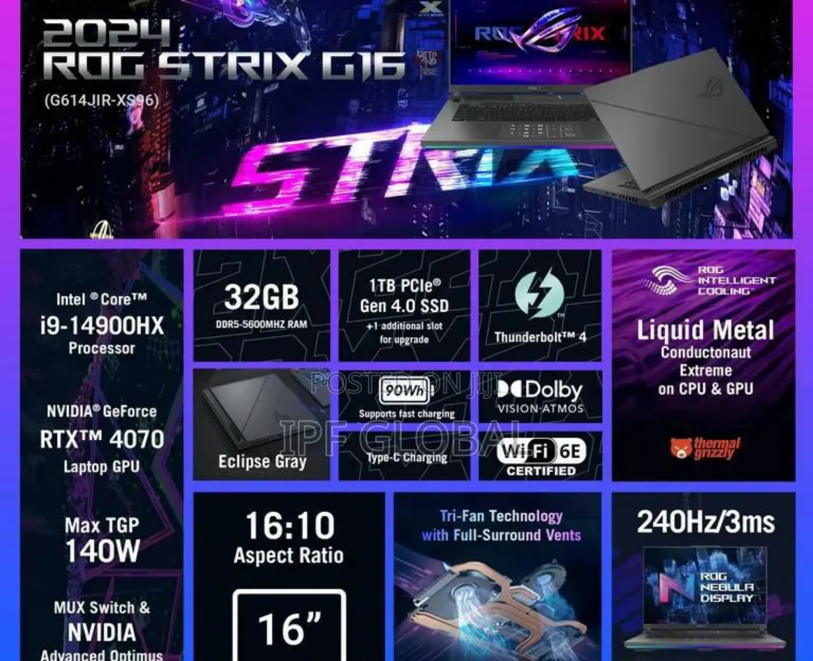 New Laptop Asus ROG Strix G16 G614 32GB Intel Core i9 SSD 1T