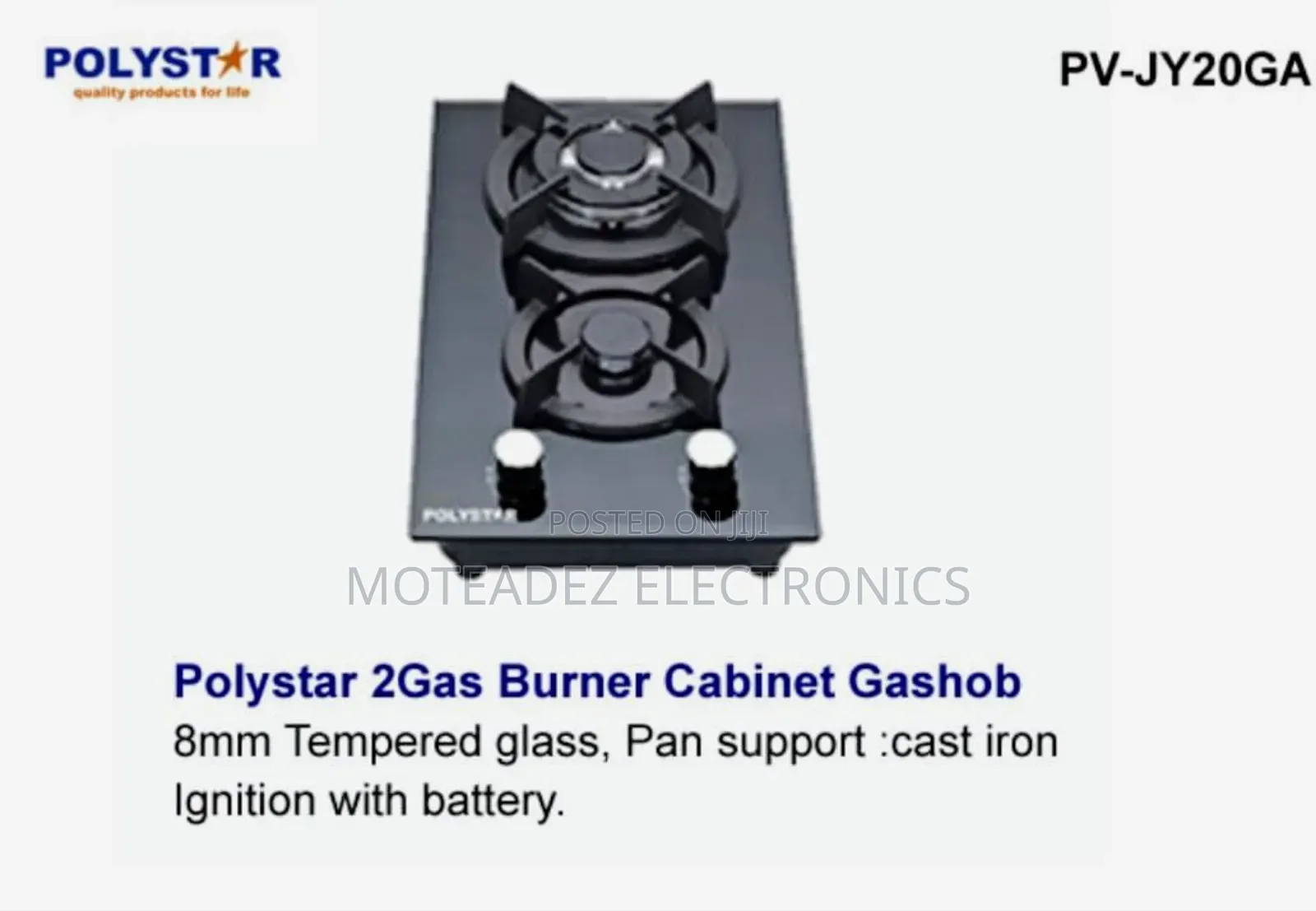 Polystar 2 Burners 8mm Tempered Glass Top Cabinet Induction Gas Cooker